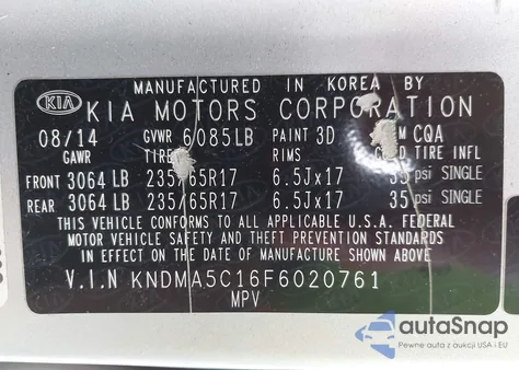 2015 Kia Sedona L из США, поврежденный, VIN KNDMA5C16F6020761